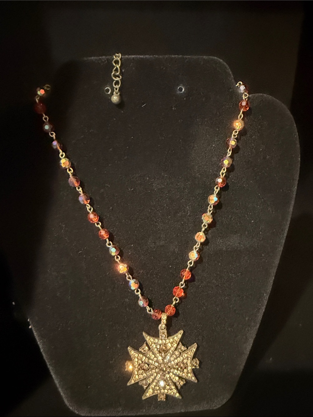 Vintage Gold Starburst Pendant Necklace with brownBeaded Chain